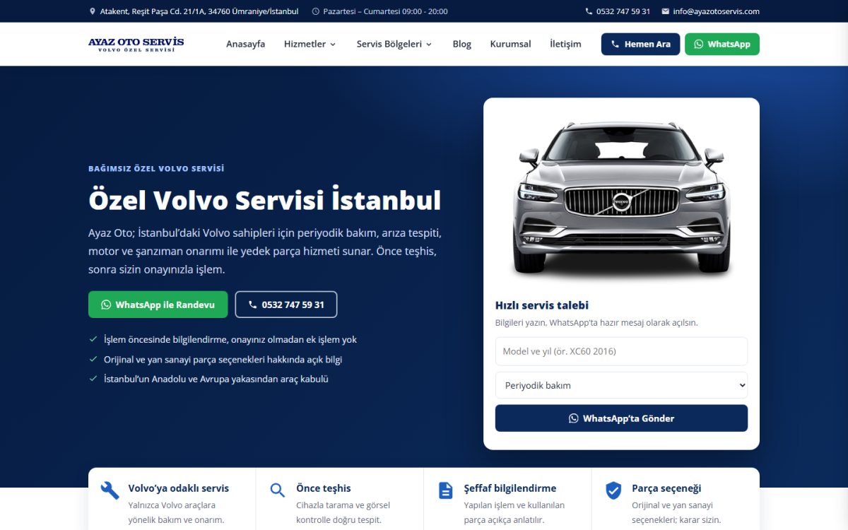 Ayaz Oto Servis web sitesi ekran görüntüsü