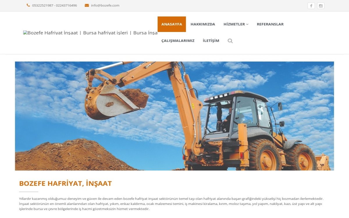 Bozefe Hafriyat İnşaat web sitesi ekran görüntüsü