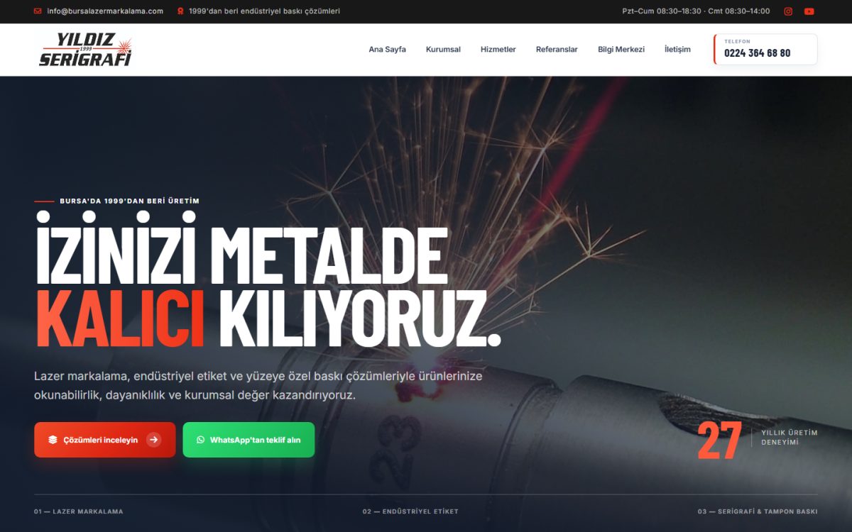 Bursa Lazer Markalama web sitesi ekran görüntüsü