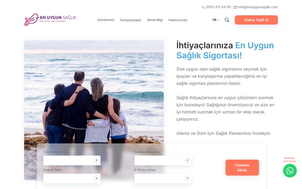 En Uygun Sağlık web sitesi ekran görüntüsü