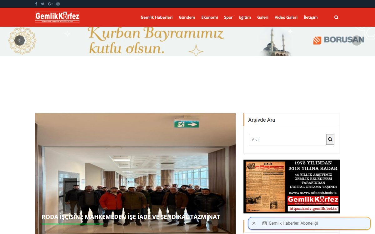 Gemlik Körfez Gazetesi web sitesi ekran görüntüsü