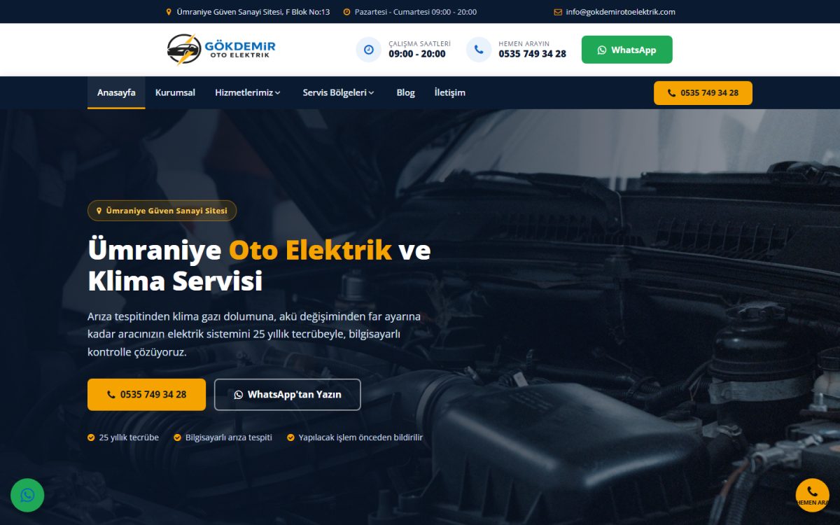 Gökdemir Oto Elektrik web sitesi ekran görüntüsü