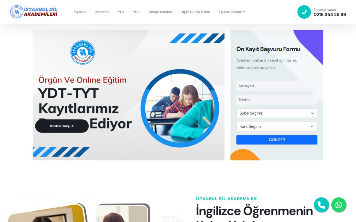 İstanbul Dil Akademileri web sitesi ekran görüntüsü