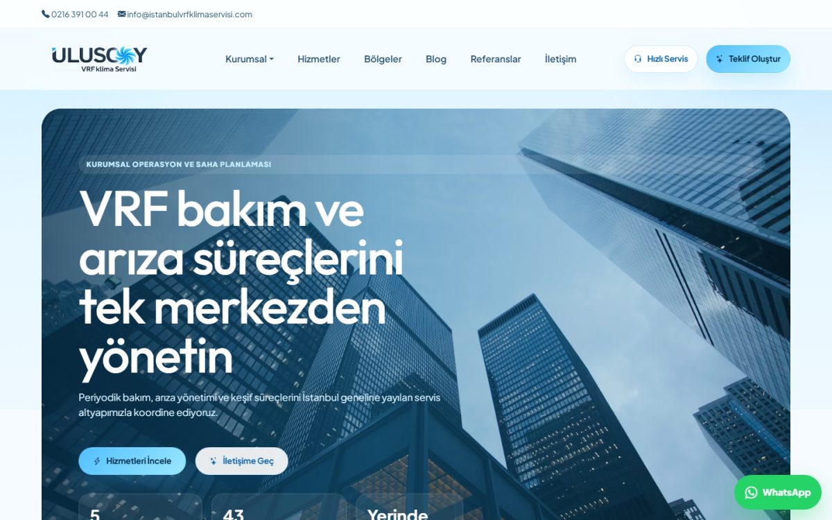 İstanbul VRF Klima Servisi web sitesi ekran görüntüsü