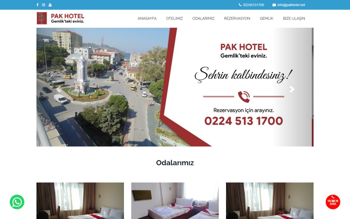Pak Hotel web sitesi ekran görüntüsü