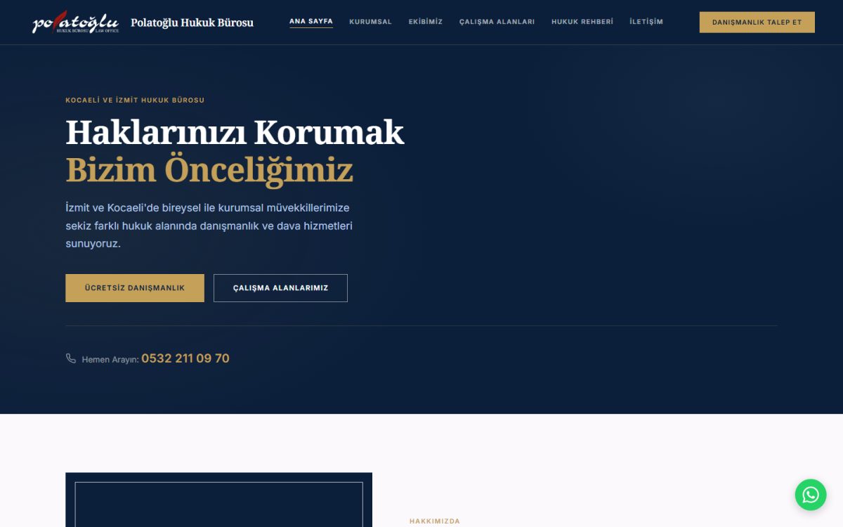 Polatoğlu Hukuk Bürosu web sitesi ekran görüntüsü