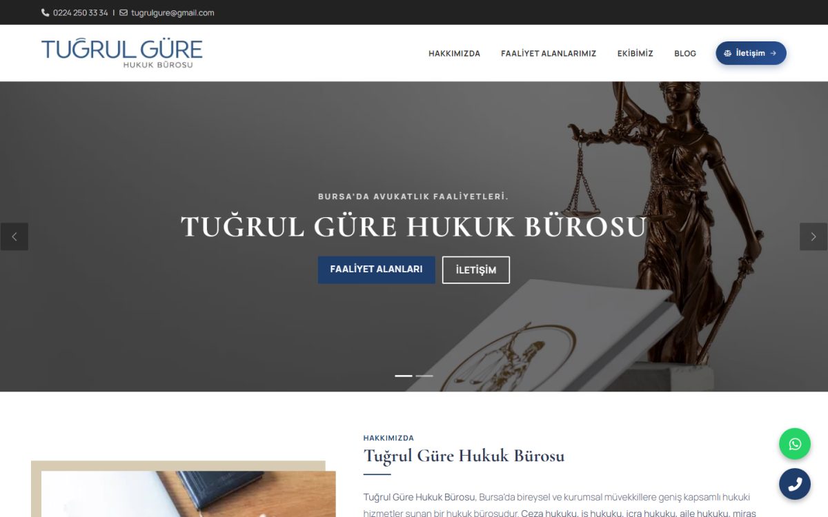 Av. Tuğrul Güre Hukuk Bürosu web sitesi ekran görüntüsü