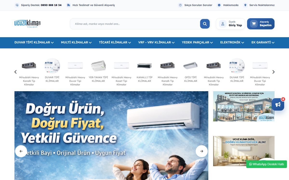 Ucuz Klima web sitesi ekran görüntüsü