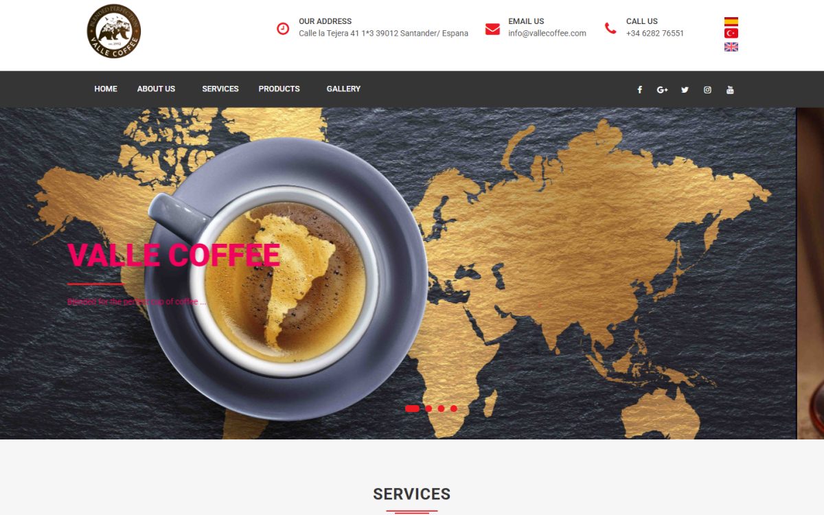 Valle Coffee web sitesi ekran görüntüsü